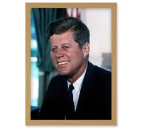 Artery8 US President John F Kennedy Portrait Photo Artwork Framed Wall Art Print A4 in Light Oak Artery8 Light Oak
