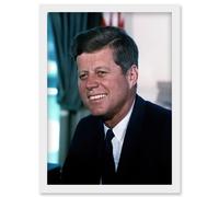 Artery8 US President John F Kennedy Portrait Photo Artwork Framed Wall Art Print A4 in White Artery8 White