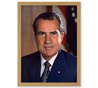 US President Richard Nixon Portrait Photo Artwork Framed Wall Art Print A4 Artery8 Light Oak One Size
