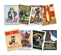 Artery8 US UK Allies Military Recruitment World War 1 Uncle Sam Kitchener Marines Mad Brute Premium Wall Art Poster Pack of 8