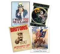 Artery8 US UK Allies Military Recruitment World War 1 Uncle Sam Lord Kitchener Marines Premium Wall Art Poster Pack of 4