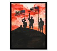 USA Marines Flags Victory WWII Iwo Jima Red Sky Framed Art Print Artery8 Red A4