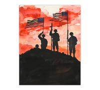 USA Marines Flags Victory WWII Iwo Jima Red Sky Wall Art Print Artery8 Red W18 inch x H24 inch
