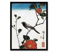 Artery8 Utagawa Hiroshige Framed Wall Art Japan Bird On Camellia Branch - A3 Size