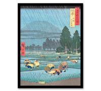 Artery8 Utagawa Hiroshige Framed Wall Art Ono Distant View Of Mount Daisen in Blue | Size: A4 Artery8 Blue A4