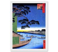 Artery8 Utagawa Hiroshige Japan Pine Of Success Edo Blue Green A4 Artwork Framed Wall Art Print in White Artery8 White