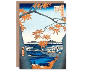 Artery8 Utagawa Hiroshige Japanese Art Card Maple Trees Tekona Shrine and Linked Bridge