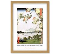 Artery8 Utagawa Hiroshige Suijin Shrine & Massaki On The Sumida River Painting Artwork Framed Wall Art Print A4 in Light Oak Artery8 Light Oak