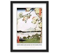 Utagawa Hiroshige Suijin Shrine And Massaki On The Sumida River Painting Artwork Framed Wall Art Print A4 Artery8 Black One Size