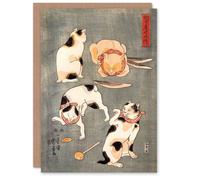 Artery8 Utagawa Kuniyoshi Art Card Four Cats in Different Poses in Grey Artery8 Grey