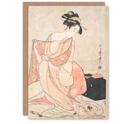 Artery8 Utamaro Kitagawa Art Card Woman And Cat Vintage Japanese