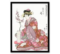 Artery8 Utamaro Kitagawa Framed Wall Art Print Courtesan Tsukasa Of Ogiya in Pink | Size: A4 Artery8 Pink A4