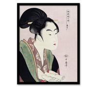 Artery8 Utamaro Kitagawa Framed Wall Art Print Woman Reading Scroll Portrait - A4 Size