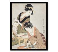 Artery8 Utamaro Kitagawa Framed Wall Art Print Women Preparing Sashimi - A4 Size