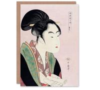 Artery8 Utamaro Kitagawa Japanese Art Card Woman Reading Scroll Portrait