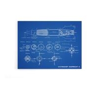 Artery8 V 2 Rocket Aggregat 4 Ballistic Missile Blueprint Canvas Wall Art Print in Blue | Size: W24" x H32" Artery8 Blue W24" x H32"
