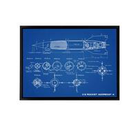 Artery8 V 2 Rocket Aggregat 4 Ballistic Missile Blueprint Framed Canvas Wall Art Print in Blue | Size: W12" x H16" Artery8 Blue W12" x H16"
