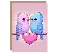 Artery8 Valentine's Day Card Adorable Kawaii Birds Cartoon Kissing Love You For Him or Her Partner Greeting Card