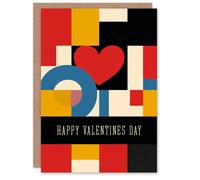 Artery8 Valentine's Day Card Love Heart Bold Geometric De Stijl Design Artery8 Multicolor