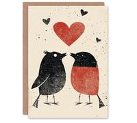 Artery8 Valentine's Day Card Simple Red Robin Birds Couple Love Heart For Him or Her Partner Greeting Card