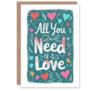 Artery8 Valentines Day Greeting Card All You Need is Love Hearts Green For Her Wife Partner