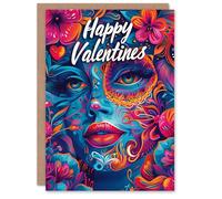 Artery8 Valentines Day Greeting Card Happy Valentines Sugar Skull Floral For Her Wife Partner