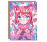 Artery8 Valentines Day Greeting Card I Love You Anime Manga Girl Kawaii For Him Husband Partner