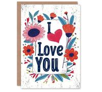 Artery8 Valentines Day Greeting Card I Love You Bright Boho Flower Rustic For Her Wife Partner