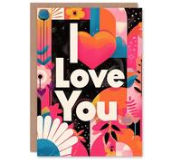 Artery8 Valentines Day Greeting Card I Love You Stylish Colourful Happy Modern Funky For Him or Her