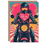 Artery8 Valentines Day Greeting Card Pop Art Biker Chick Ride or Die For Him Husband Partner
