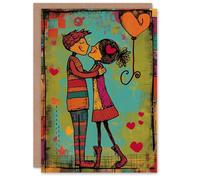 Artery8 Valentines Day Greeting Card Young Couple Dance Kiss Illustration For Him or Her