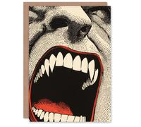 Artery8 Greeting Card Vampire Teeth Mouth Close Up Pop Art Horror Blank For Him Or Her Art Birthday Card