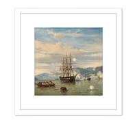 Artery8 Van Beest Hms Battleship Medusa Shimonoseki Straits 8X8 Inch Square Wooden Framed Wall Art Print Picture with Mount in White Artery8 White