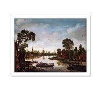 Artery8 Van De Velde Cattle Ferry Boat Landscape Painting Artwork Framed Wall Art Print 18X24 Inch