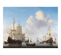 Artery8 Van De Velde Dutch Ships In A Calm Sea Art Print Canvas Premium Wall Decor Poster Mural