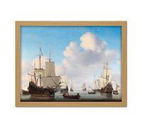 Artery8 Van De Velde Dutch Ships In A Calm Sea Artwork Framed Wall Art Print 18X24 Inch