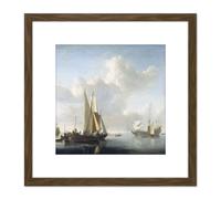 Artery8 Van De Velde Ships Before The Coast 8X8 Inch Square Wooden Framed Wall Art Print Picture with Mount in Brown Artery8 Brown