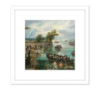 Artery8 Van De Venne Fishing For Souls Painting 8X8 Inch Square Wooden Framed Wall Art Print Picture with Mount in White Artery8 White