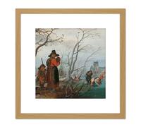 Artery8 Van De Venne Winter Amusement On Ice Painting 8X8 Inch Square Wooden Framed Wall Art Print Picture with Mount in Light Oak Artery8 Light Oak