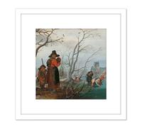 Artery8 Van De Venne Winter Amusement On Ice Painting 8X8 Inch Square Wooden Framed Wall Art Print Picture with Mount in White Artery8 White