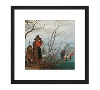 Artery8 Van De Venne Winter Amusement On Ice Painting 8X8 Inch Square Wooden Framed Wall Art Print Picture with Mount in Black Artery8 Black