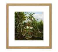 Artery8 Van Den Kerkhoff Indian Landscape 8X8 Inch Square Wooden Framed Wall Art Print Picture with Mount in Light Oak Artery8 Light Oak