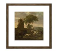 Artery8 Van Der Does Italian Landscape Shepherdess Flocks 8X8 Inch Square Wooden Framed Wall Art Print Picture with Mount in Brown Artery8 Brown