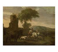 Artery8 Van Der Does Italian Landscape Shepherdess Flocks Large Wall Art Poster Print Thick Paper 18X24 Inch