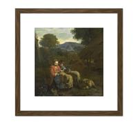 Artery8 Van Der Does Shepherdess Reading Child Sheep 8X8 Inch Square Wooden Framed Wall Art Print Picture with Mount in Brown Artery8 Brown