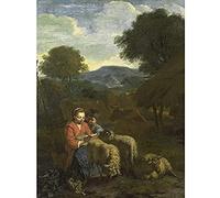 Artery8 Van Der Does Shepherdess Reading Child Sheep Art Print Canvas Premium Wall Decor Poster Mural