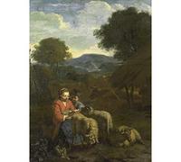 Artery8 Van Der Does Shepherdess Reading Child Sheep Premium Wall Art Canvas Print 18X24 Inch
