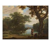 Artery8 Van Der Haagen Landscape Fisherman Square Net Premium Wall Art Canvas Print 18X24 Inch