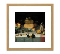 Artery8 Van Dijck Still Life With Cheese 8X8 Inch Square Wooden Framed Wall Art Print Picture with Mount in Light Oak Artery8 Light Oak