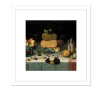 Artery8 Van Dijck Still Life With Cheese 8X8 Inch Square Wooden Framed Wall Art Print Picture with Mount in White Artery8 White